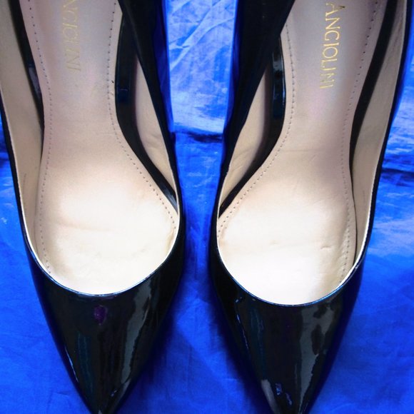 BLACK STILETTO HIGH HEELS-PATENT LEATHER-MINT CONDITION-ENZO ANGIOLINI-size 8-M - Picture 5 of 8